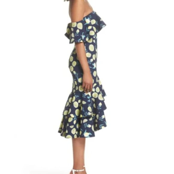 Fame and Partners lemon print off shoulder dress Size 4 - Picture 6 of 6